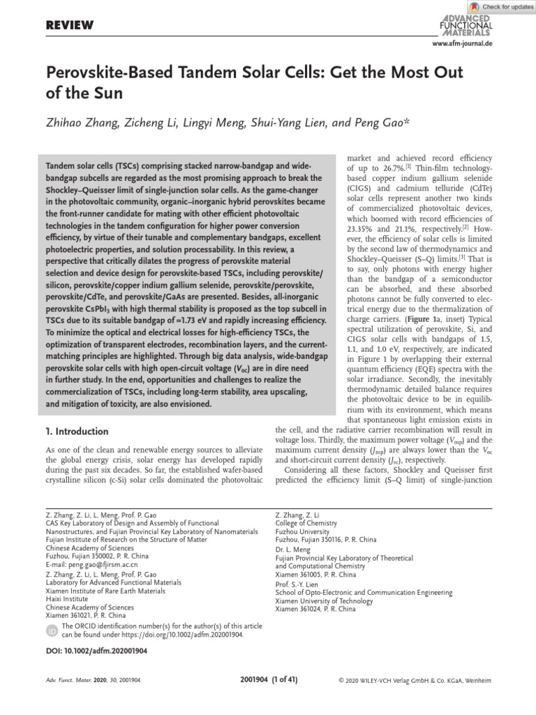 2020 - Perovskite Based Tandem Solar Cells Get The Most Out of The Sun ...