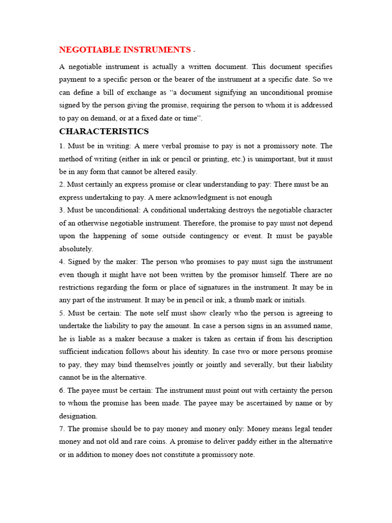 Negotiable Instrument | PDF | Negotiable Instrument | Promissory Note