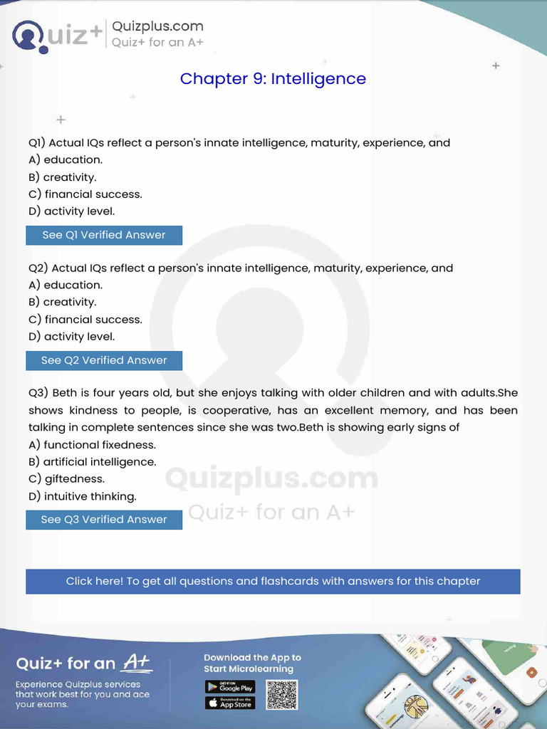 Actual Iqs Reflect A Persons Innate Intelligence Maturity Experience ...