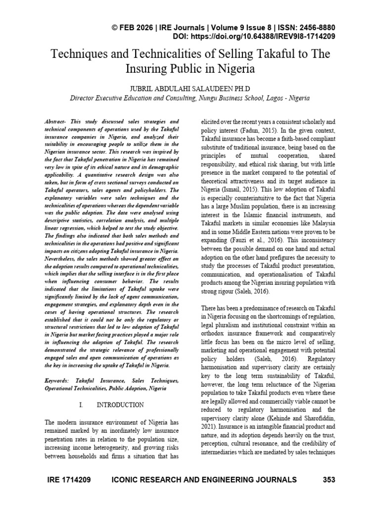 Techniques and Technicalities of Selling Takaful To The Insuring Public ...