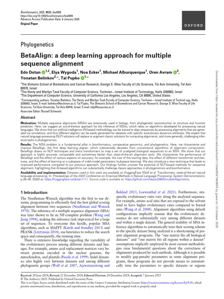 BetaAlign-A Deep Learning Approach For Multiple Sequence Alignment ...