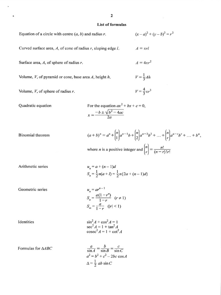 List of Formulas | PDF