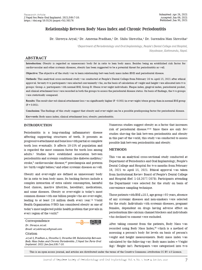 Relationship Between Body Mass Index and | PDF | Body Mass Index | Obesity