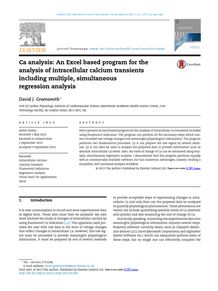 Ca Analysis: An Excel Based Program For The Analysis of Intracellular ...