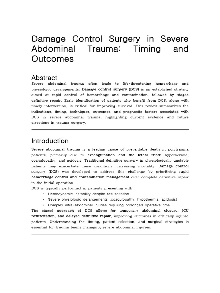 Damage Control Surgery in Severe Abdominal Trauma | PDF | Major Trauma ...