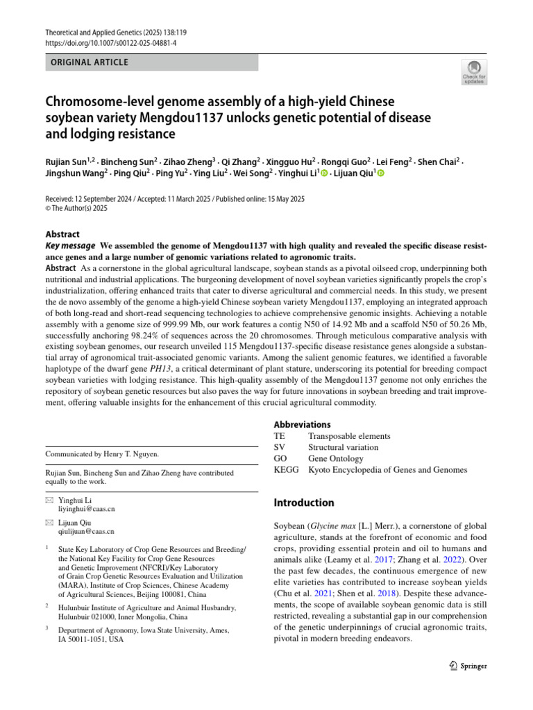 Chromosome Level Genome Assembly of A High Yield Chinese Soybean | PDF ...