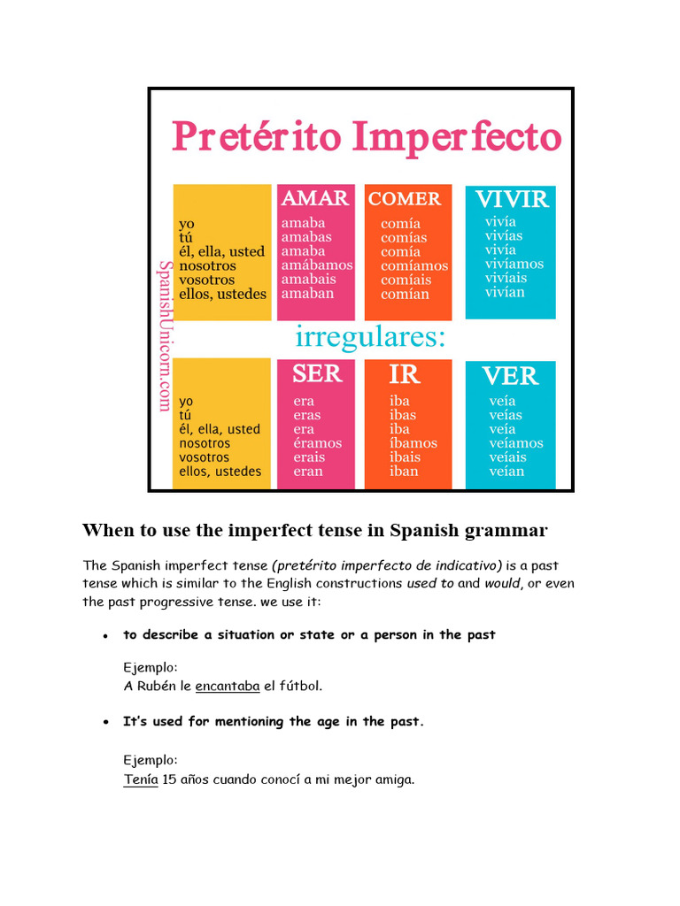 Imperfecto Gramatica | PDF