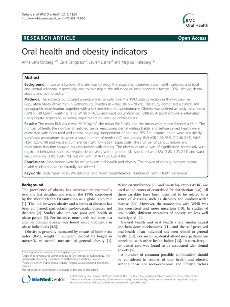 Oral Health and Obesity Indicators | PDF | Body Mass Index | Obesity