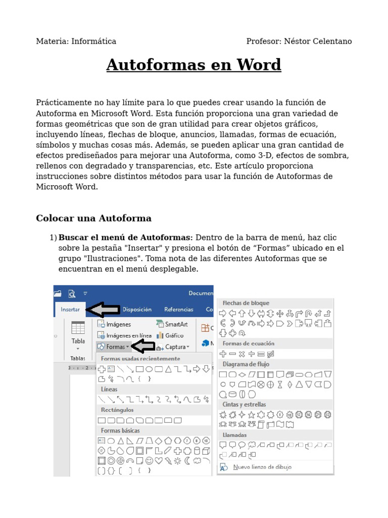 Como Usar Autoformas en Word | PDF | Botón (Computación) | Ventana ...