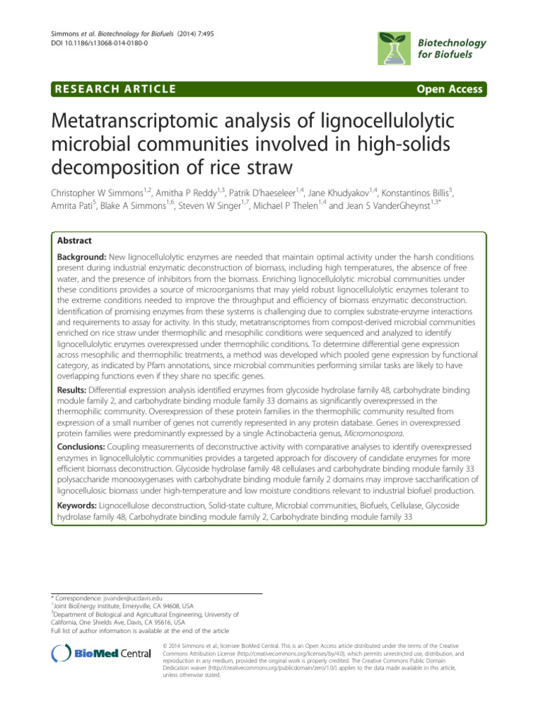 Metatranscriptomic Analysis of Lignocellulolytic Microbial Communities ...