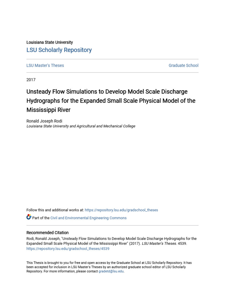 Unsteady Flow Simulations To Develop Model Scale Discharge Hydrog | PDF ...