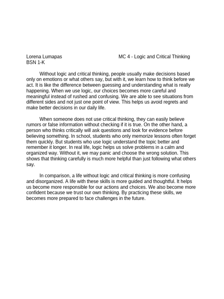 MC 4 - Logic and Critical Thinking Act 1 | PDF