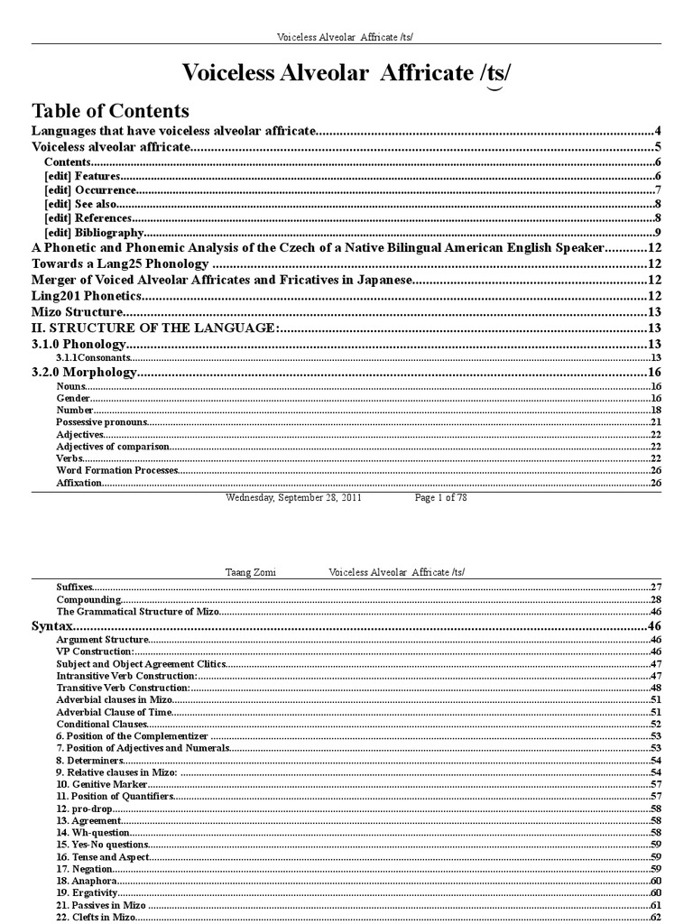 Voiceless Alveolar Affricate Ts | PDF | Grammatical Number ...