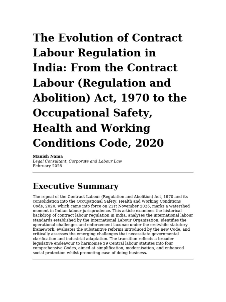 Contract Labour Reform India by Sir | PDF | Cost Of Living | Employment
