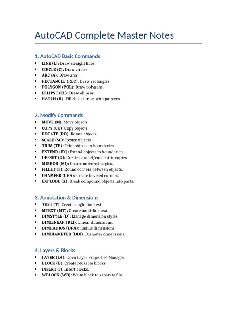 AutoCAD Complete Master Notes | PDF | Technical Drawing
