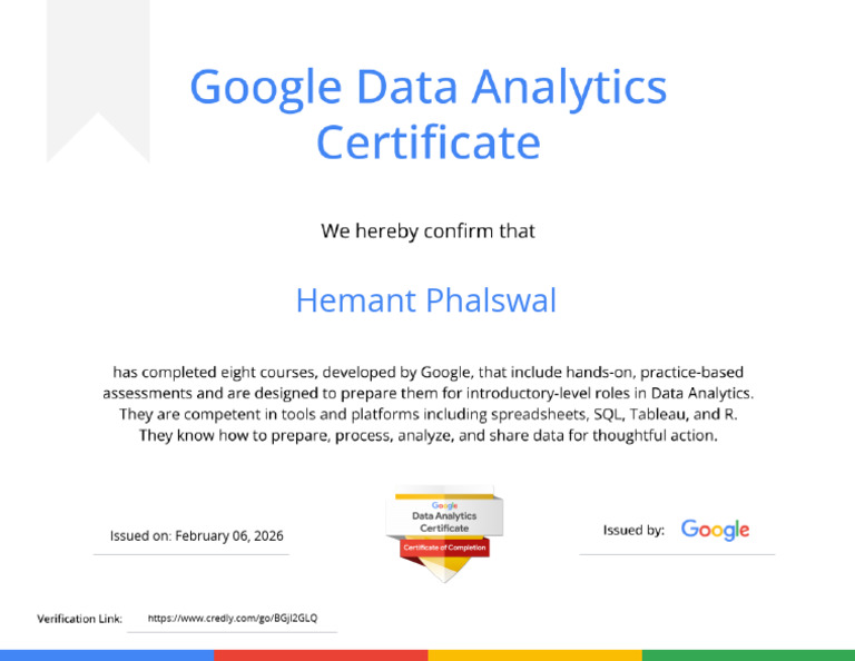 Google Data Analytics Certificate Badge20260206-30-Tvy7na | PDF