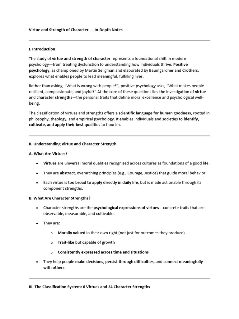 Virtue and Strength of Character | PDF | Flow (Psychology) | Mindfulness