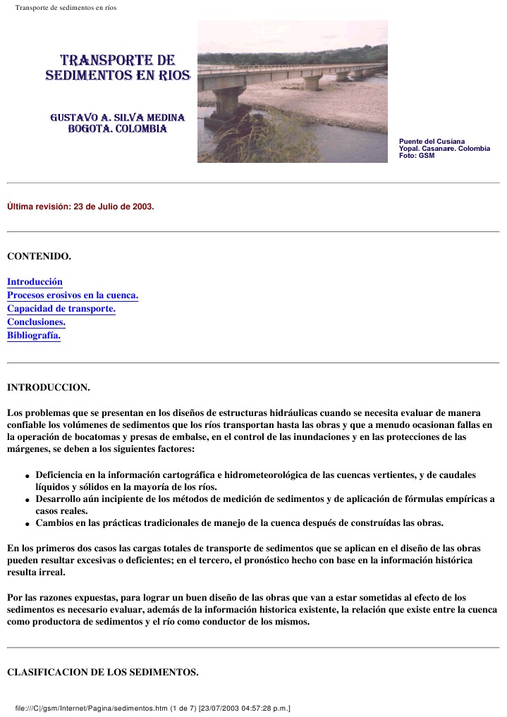 Transporte de Sedimentos en Ríos: Análisis y Métodos | PDF | Suelo ...