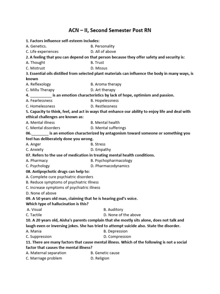 ACH II Question Paper .... Iigjghhkhnvjn | PDF | Schizophrenia | Mental ...
