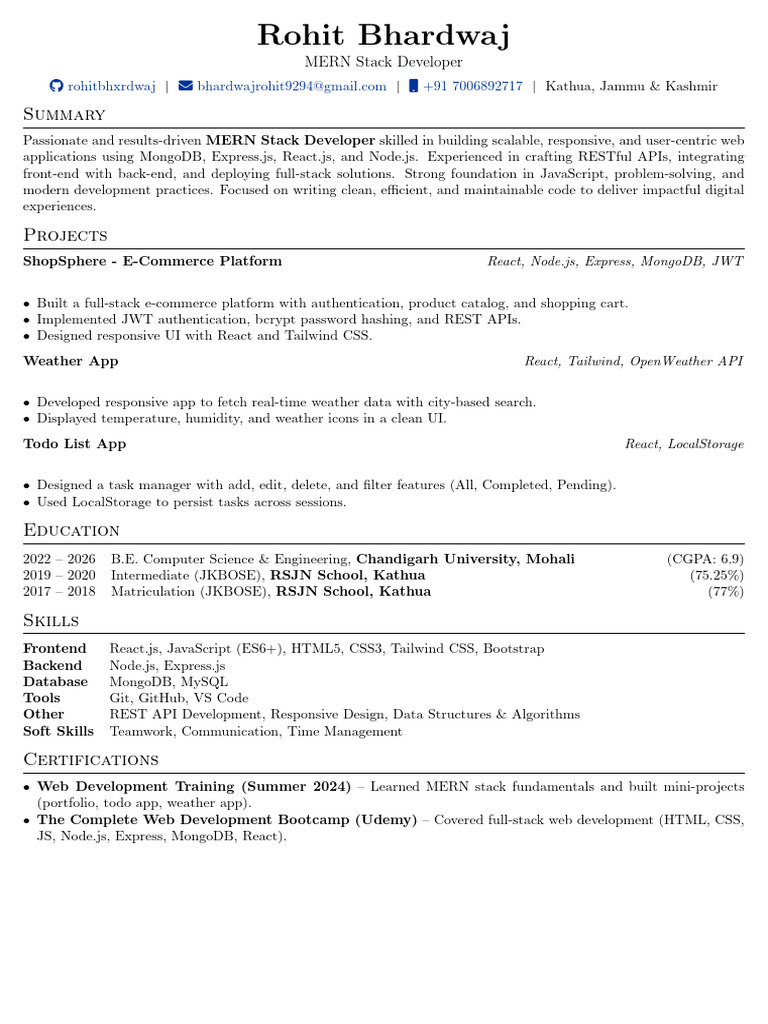 Rohit's Resume | PDF | Web Development | Software Engineering