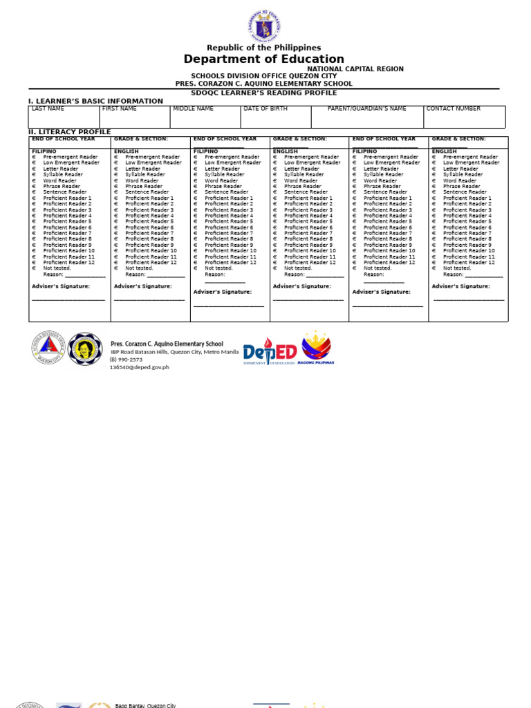 Sdoqc Learners Reading Profile | PDF | English Language | Human ...