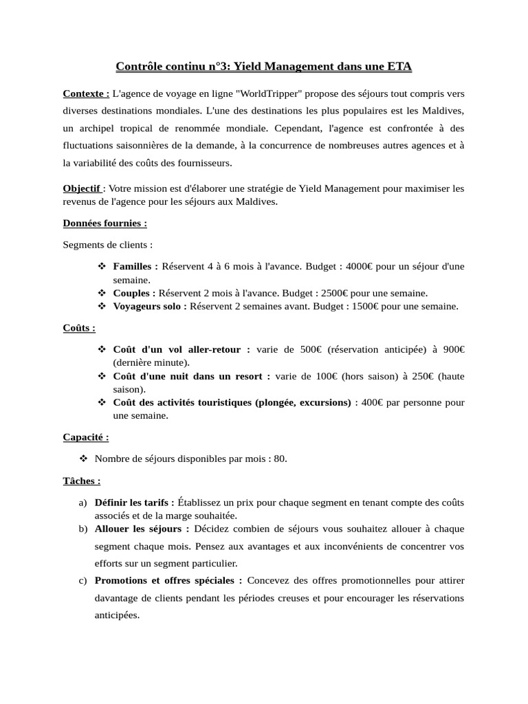 TD N 5 Yield Management Devoir | PDF | Économie | Business