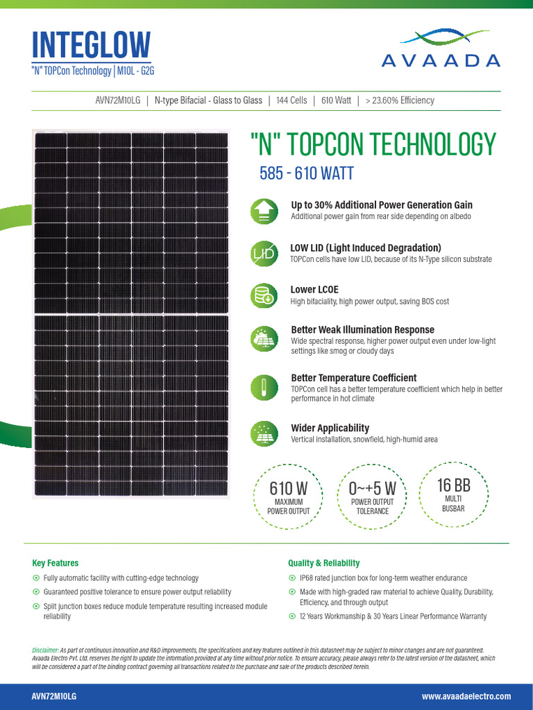 Avn72m10l G2G | PDF | Solar Panel | Electrical Engineering