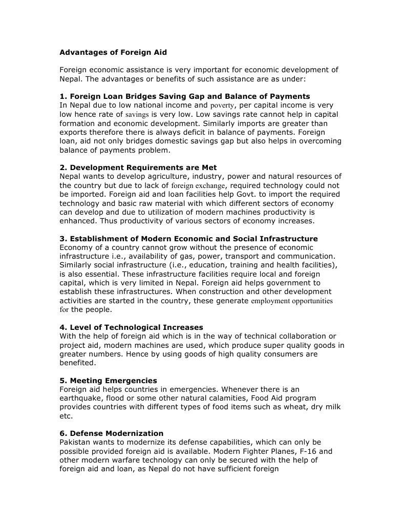Advantages and Disadvantages of Foreign Aid | PDF | Aids | Economic