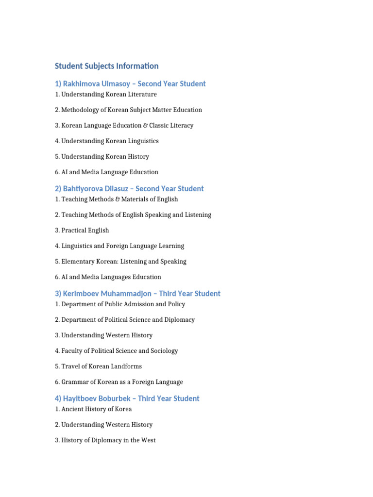 Student Subjects Information Updated | PDF
