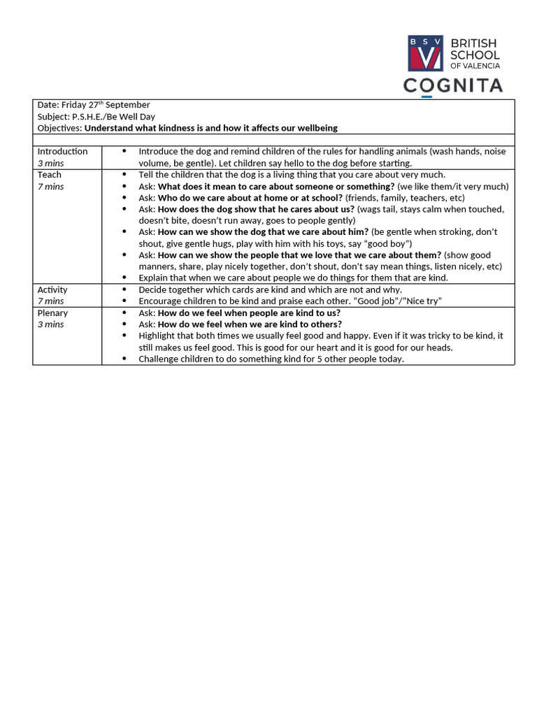 Be Well Day Kindness Lesson Plan | PDF