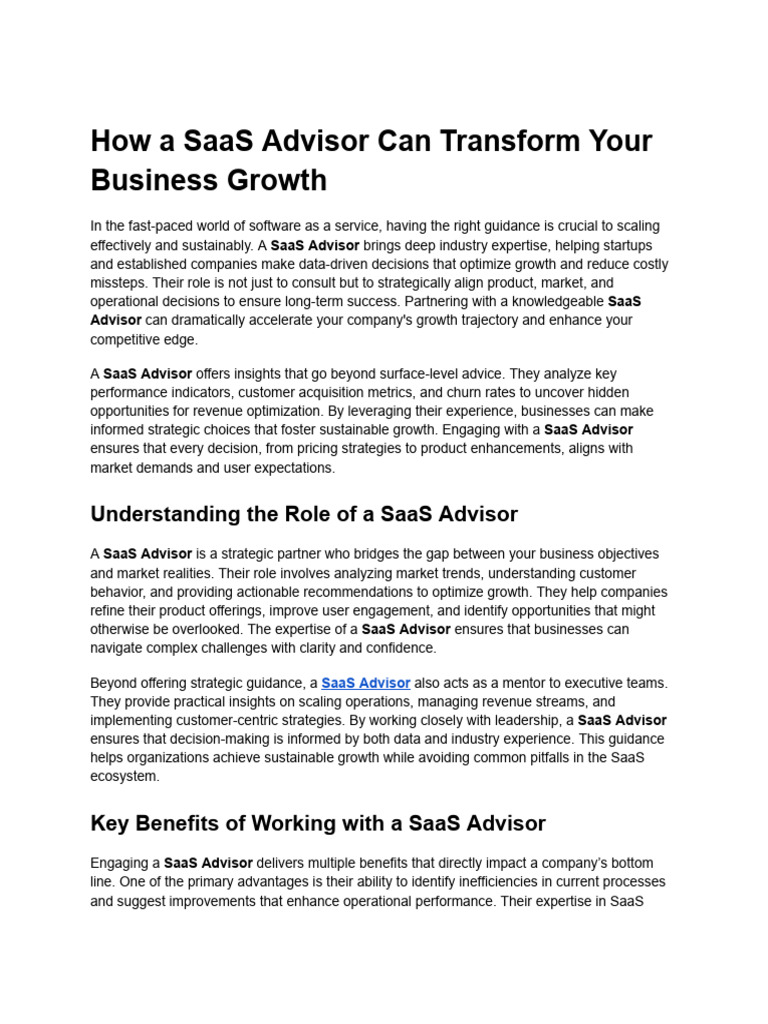 SaaS Advisor | PDF | Software As A Service | Performance Indicator