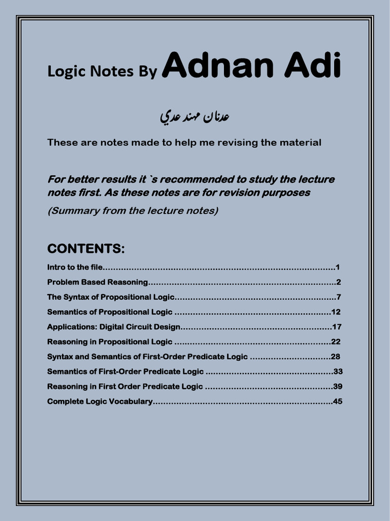Logic Notes by Adnan Adi | PDF | Interpretation (Logic) | Logic