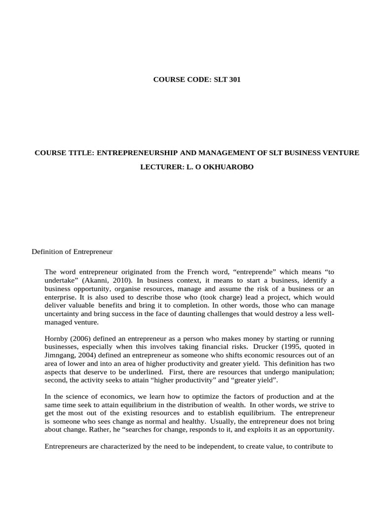 SLT 301 Note 2025-2026 | PDF | Entrepreneurship | Partnership