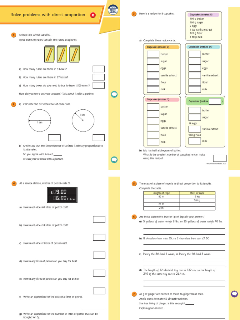 Y9 Summer Block 2 WO1 Solve Problems With Direct Proportion R 2021 | PDF