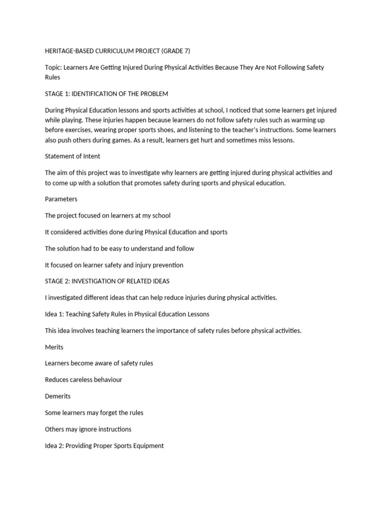 Project Sample | PDF | Learning | Physical Education
