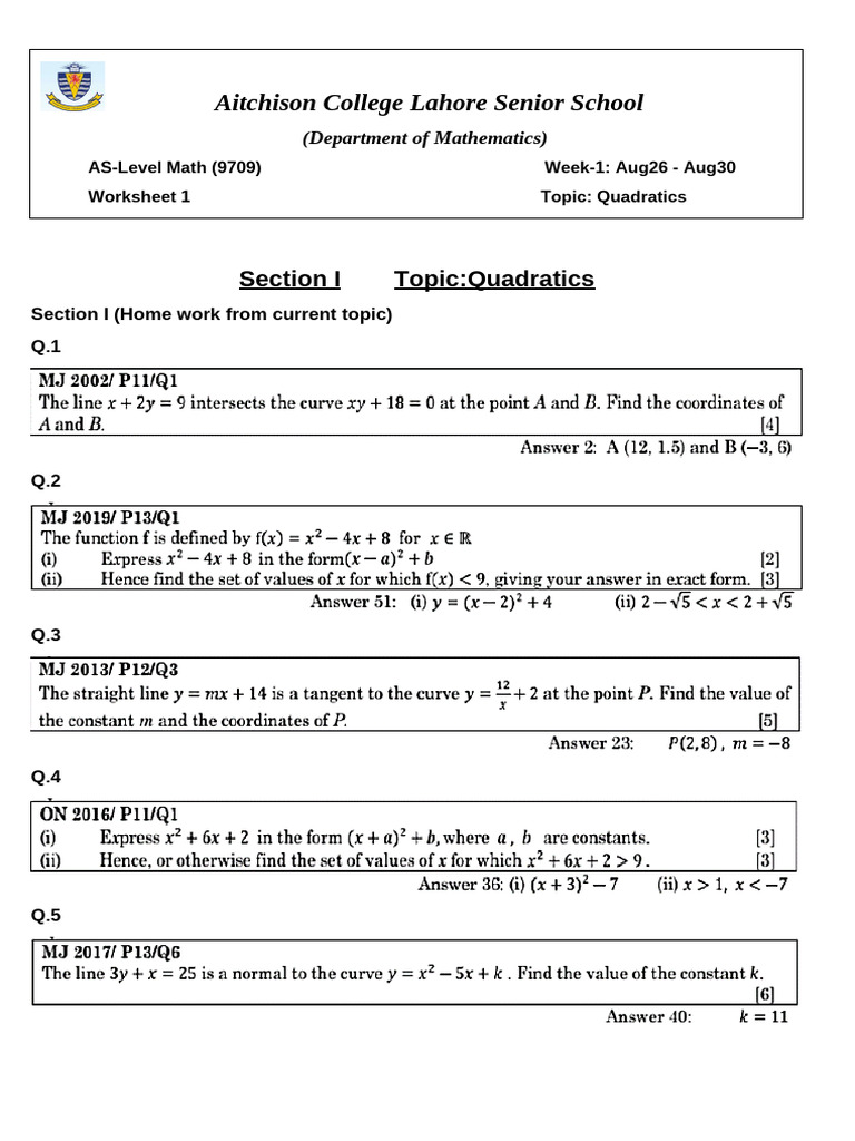 As Math Week 1 Worksheets 1and2 | PDF