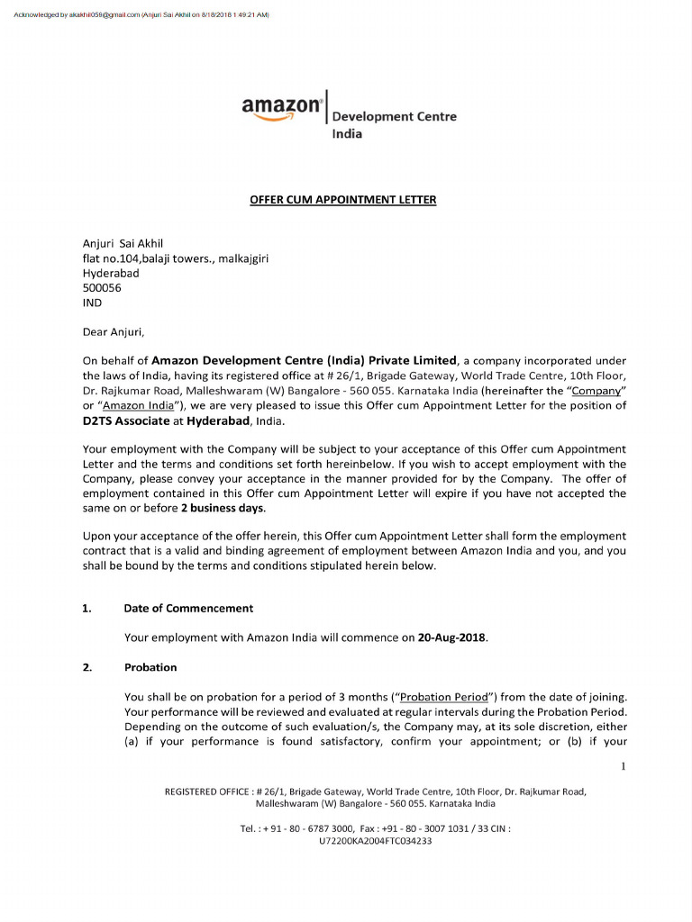Amazon Offer Letter | PDF