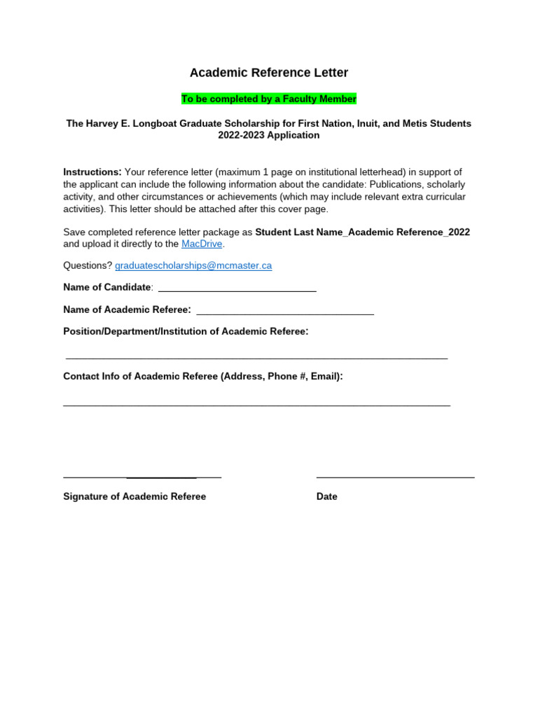 Academic Reference Letter Template | PDF