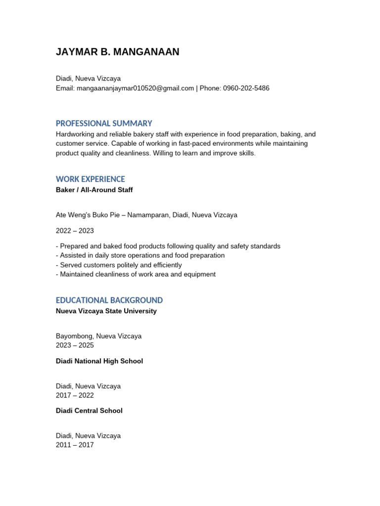 Jaymar Manganaan Updated Resume | PDF