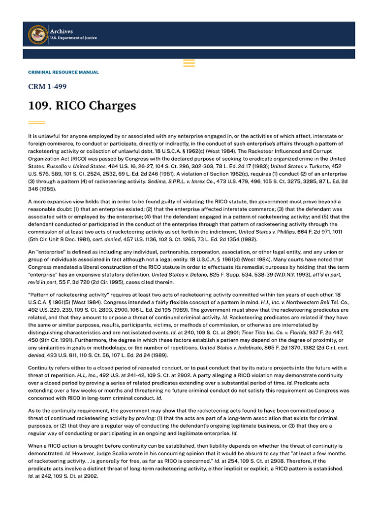 Justice Manual - 109 - RICO Charges | PDF
