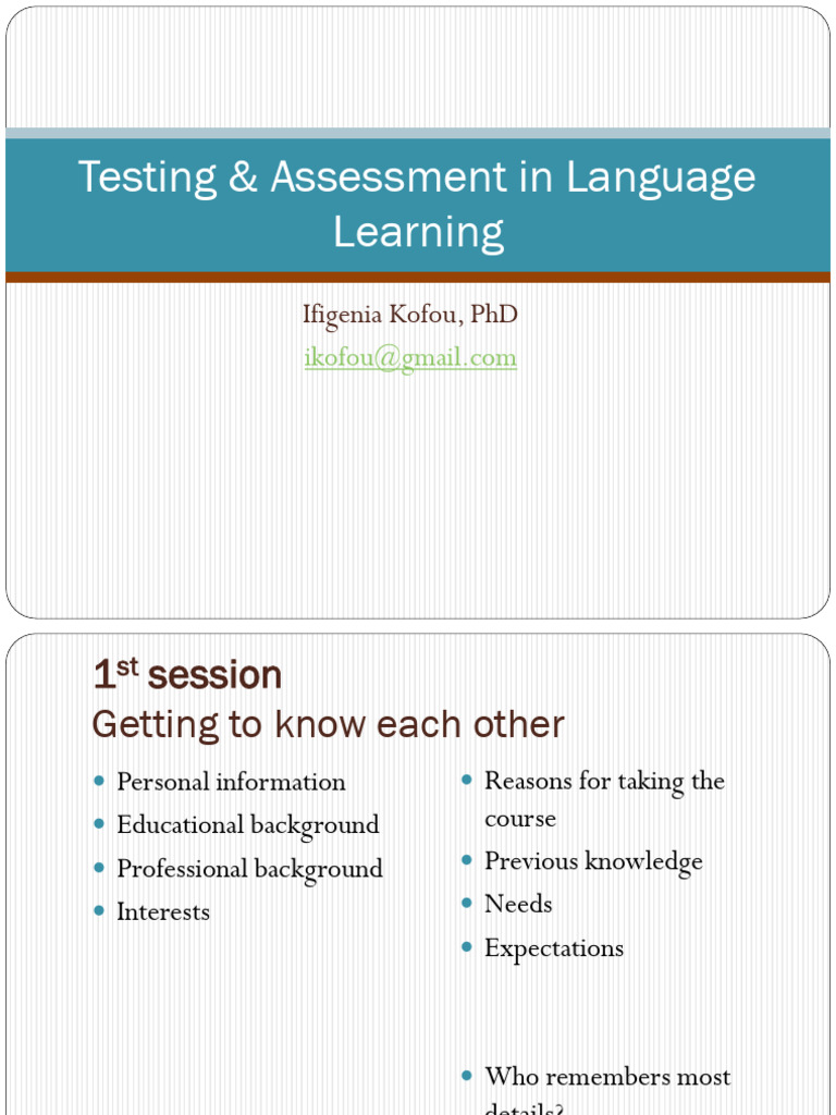 Testing and Assessment in Language Learning | PDF | Educational ...