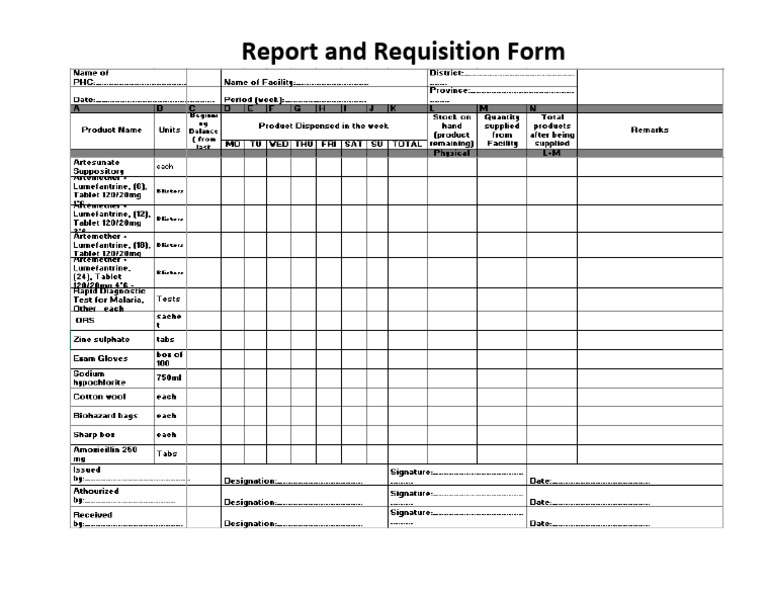 Report and Requisition Form - 025216 | PDF