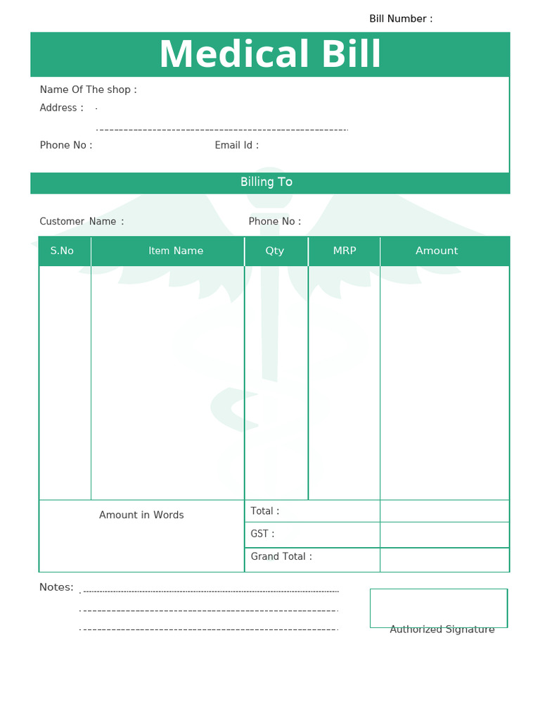 Medical Bill Format in Word | PDF