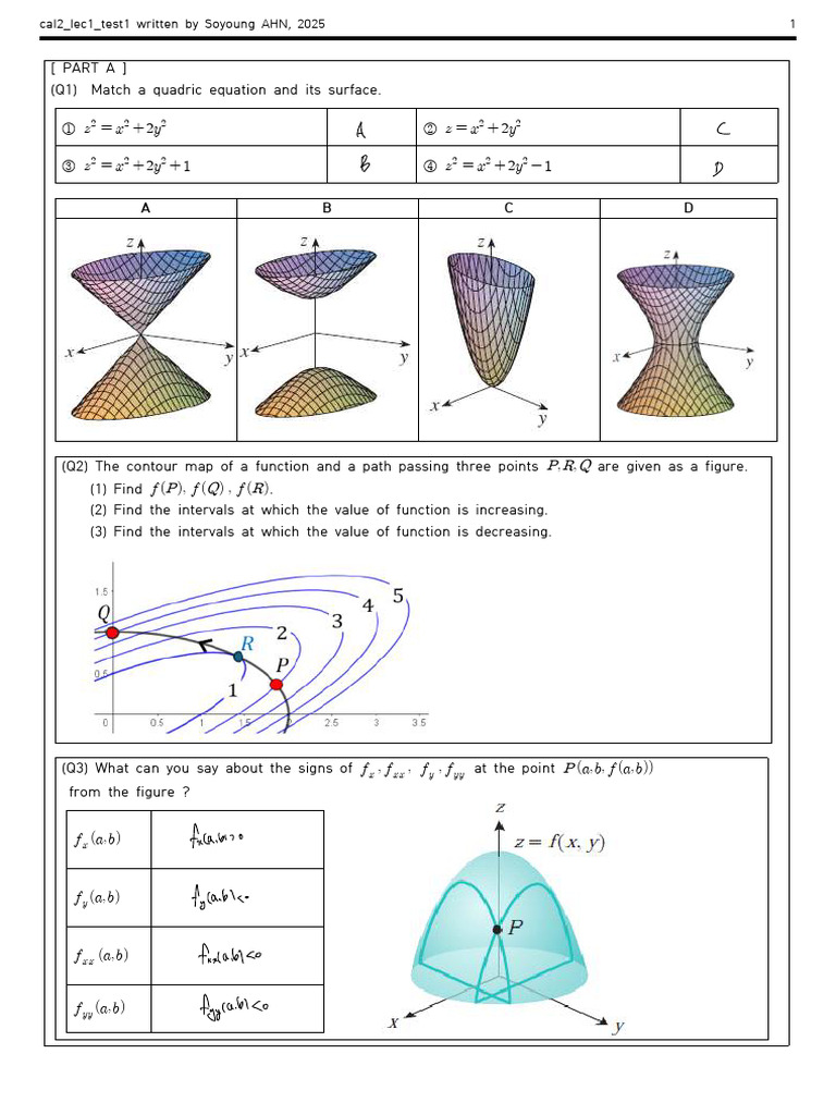 Cal2 Lec1 Test1 20251789 | PDF | Tangent | Slope