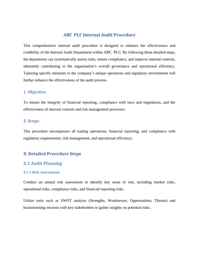 Internal Audit Procedure ABC PLC | PDF | Internal Audit | Audit