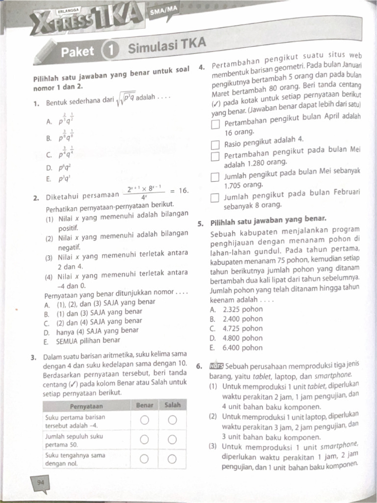 Simulasi Tka Matematika #1 | PDF