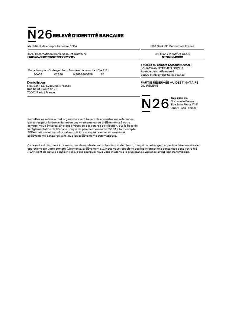 Rib n26 | PDF | Technologie bancaire | Services financiers