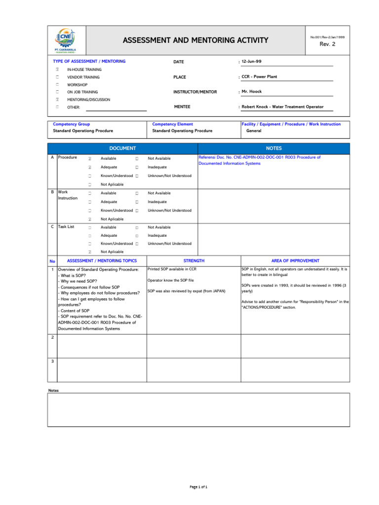 Assessment & Mentoring Form-01 | PDF | Mentorship