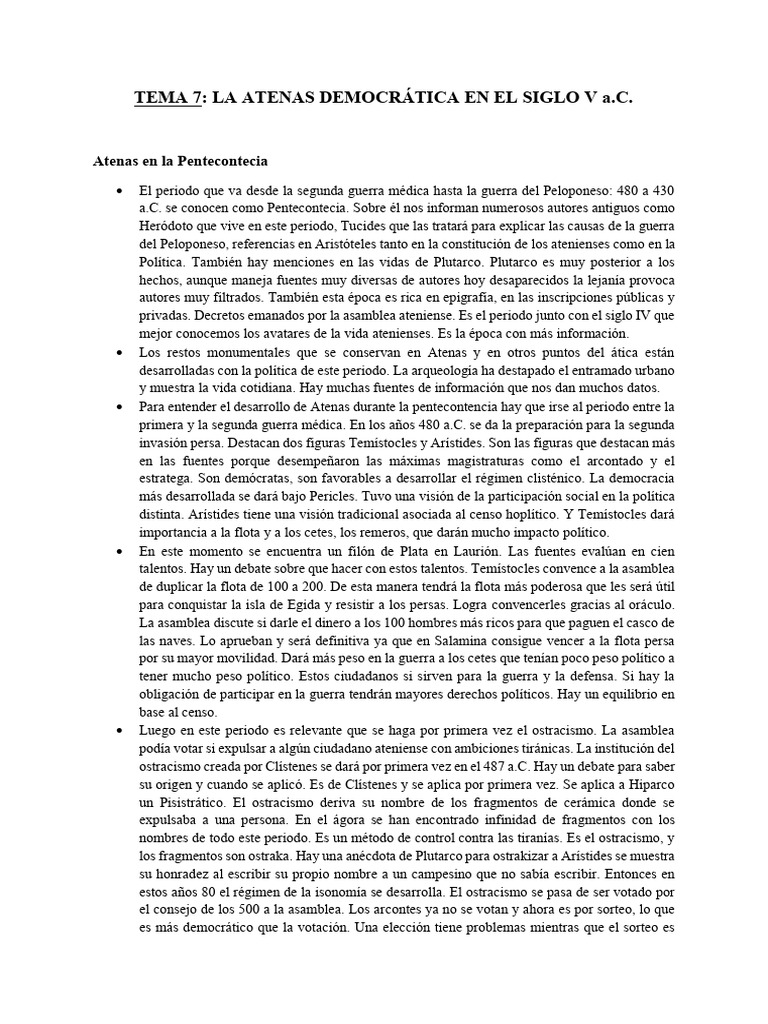 Tema 7 La Atenas Democrática en El Siglo V A | PDF | Esparta | Antigua ...