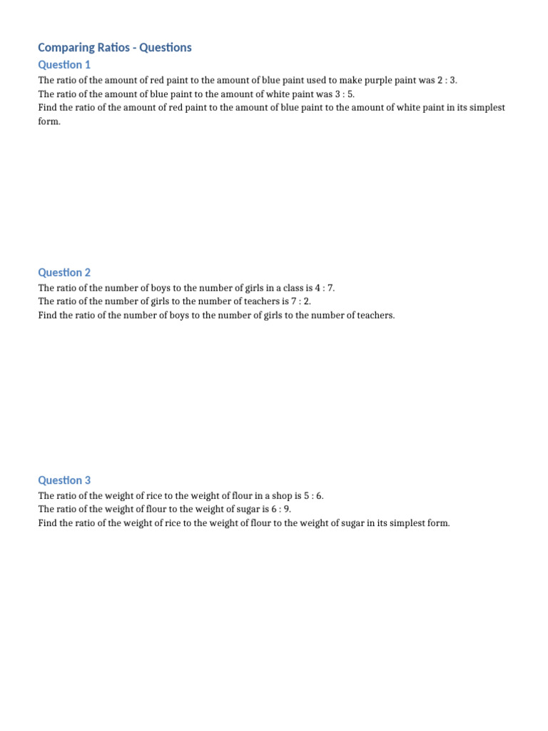 Comparing Ratios Questions | PDF